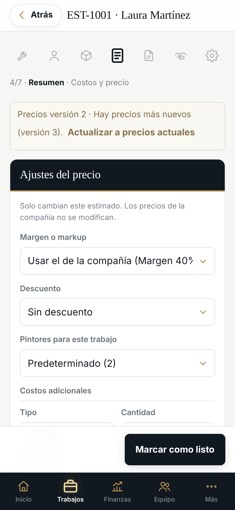 Logic Estimates estimate screen