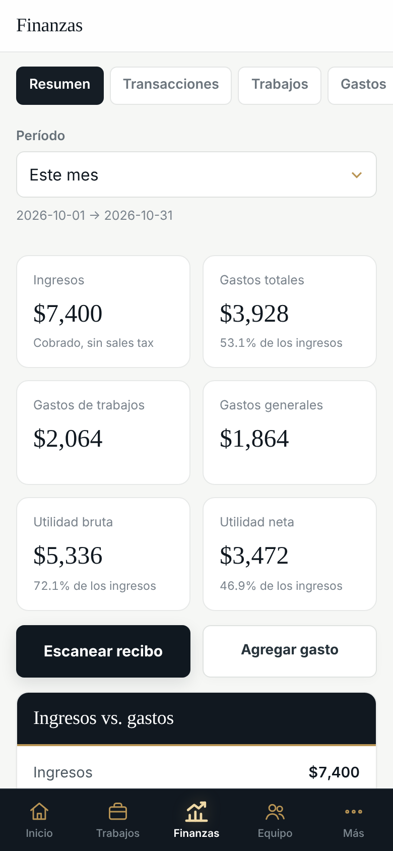 Logic Estimates finance screen
