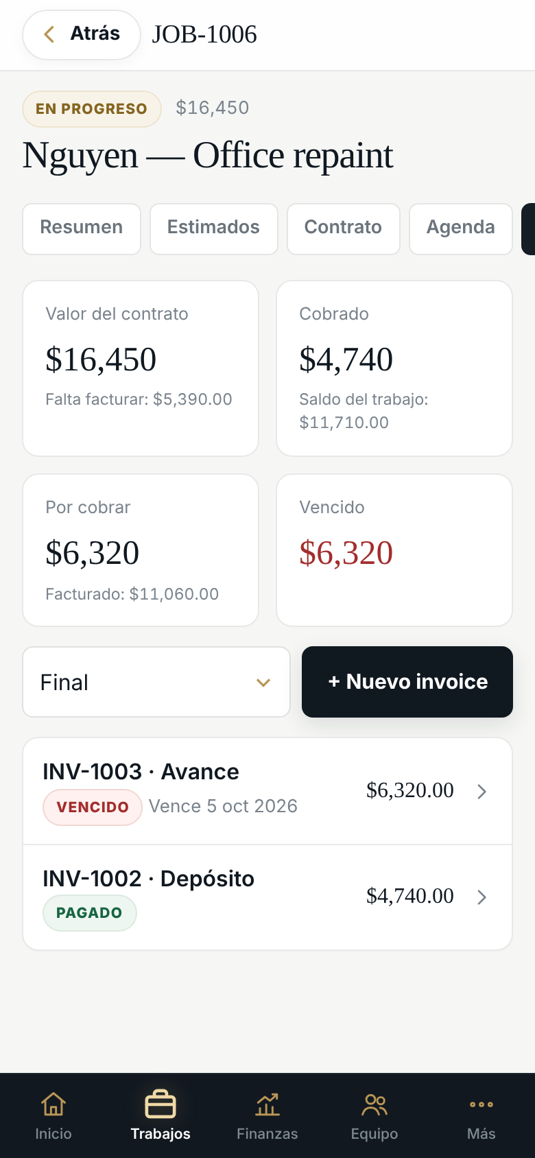 Invoice screen